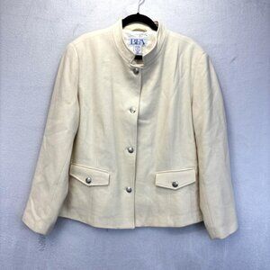 BFA‎ Classics Jacket Womens 22W Cream Wool Blazer Mandarin Collar Lined Button